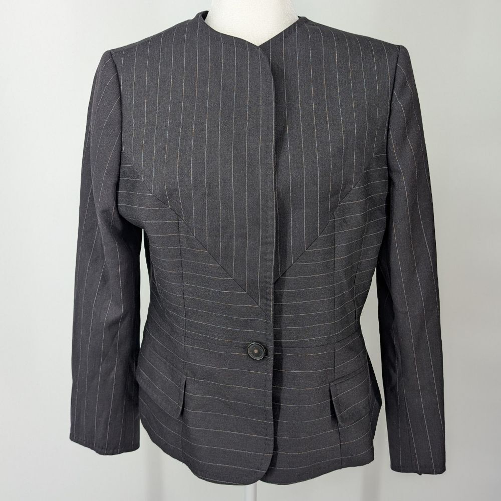Gianfranco Ferre 100% Wool Black Pinstripe Blazer Suit Jacket 100% Silk Lined 46